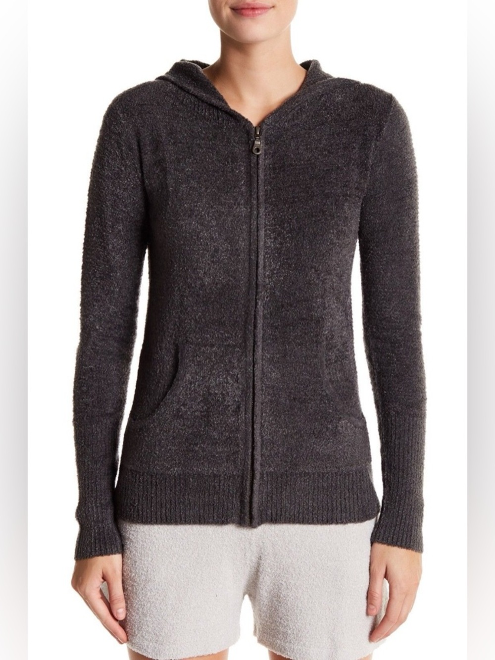 Barefoot Dreams Jacket CozyChic Lite Zip Up Hoodie Sweater Gray Sz L Cozy Lounge